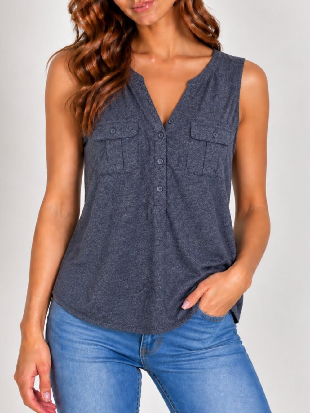 Soho New York & Company Navy Sleeveless Tank Top bust pockets women size XL (325